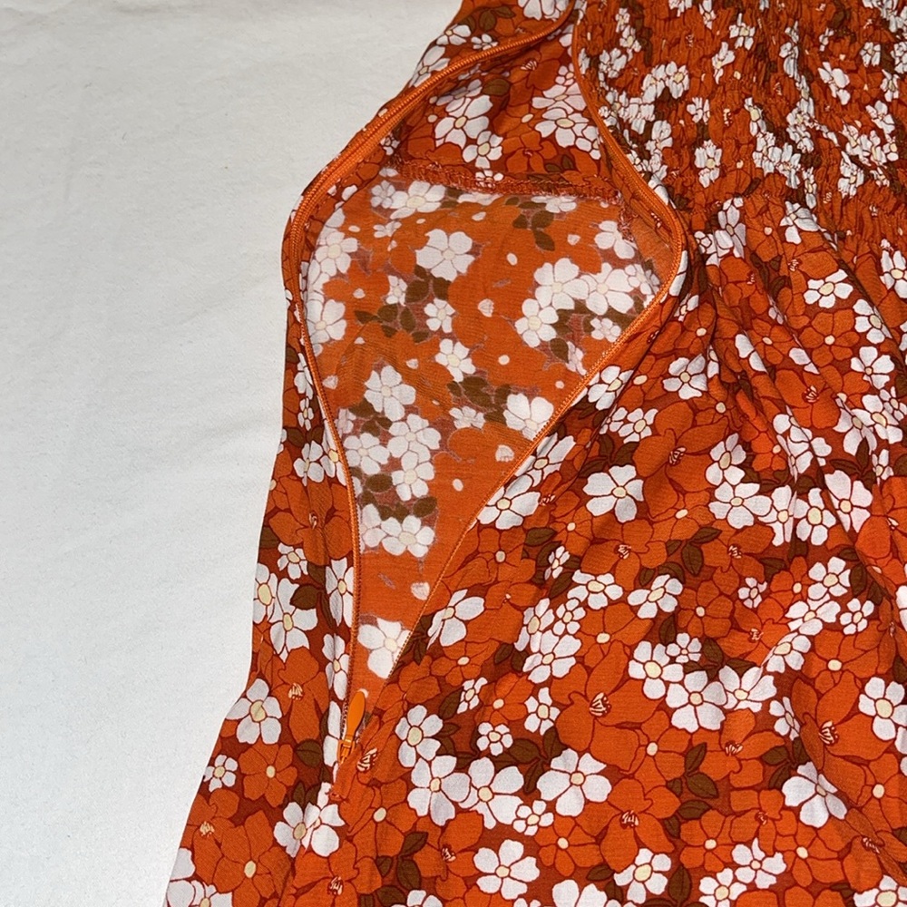 FAITHFULL THE BRAND Allegra Smocked Floral Mini Dress Orange White Size 10 - Picture 10 of 17